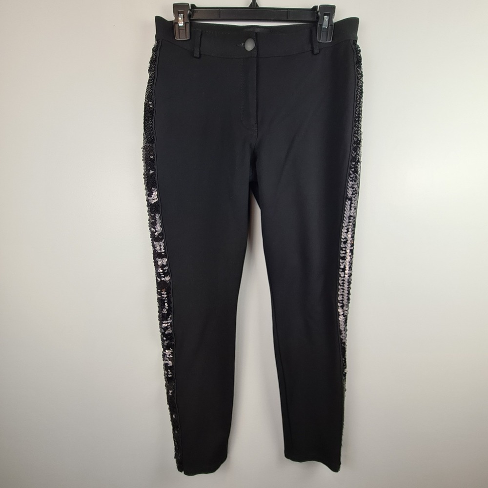 Express Pants Womens 8R Black Sequin Stripe Stretch Skinny High Rise Party Shiny
